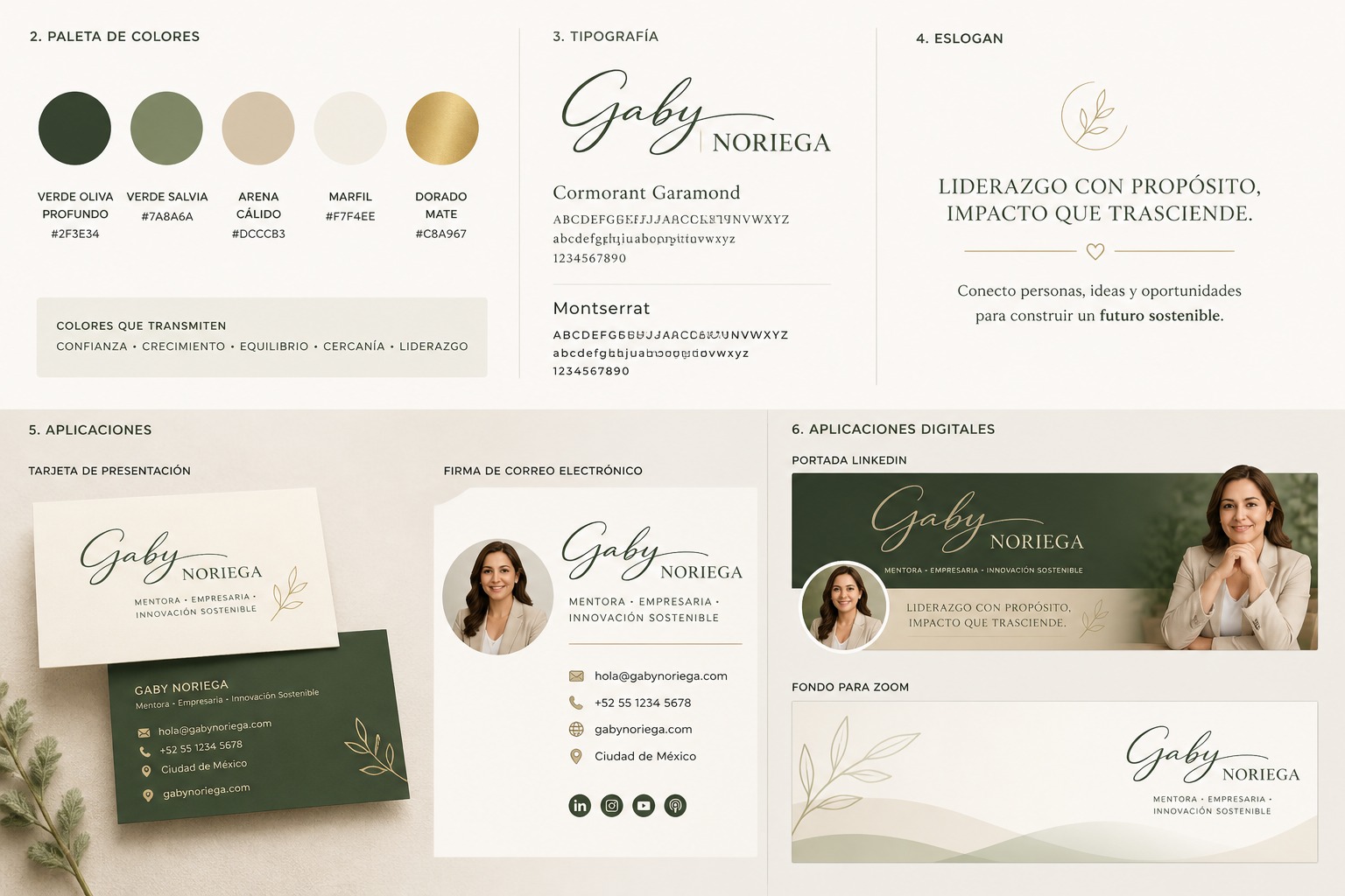 Identidad visual Gaby Noriega: colores, tipografía y aplicaciones digitales